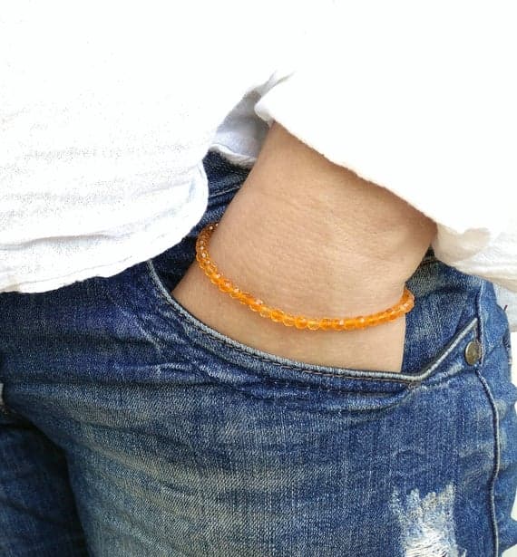 Handmade Beaded 5mm Yellow Citrine Stretchable Bracelet Round, Faceted 18cm for mens, womens, gf, bf and adults.