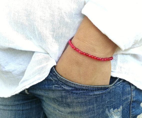 Personalized Gift 4mm Red Agate Stretchable Bracelet Round, Smooth 18cm for mens, womens, gf, bf and adults.