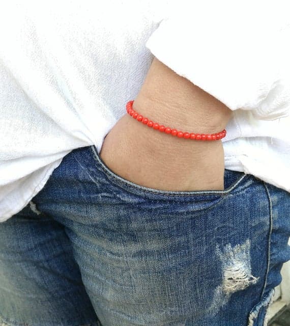 Blush Jewelry 4mm Red Jadeite Stretchable Bracelet Round, Smooth 18cm for mens, womens, gf, bf and adults.