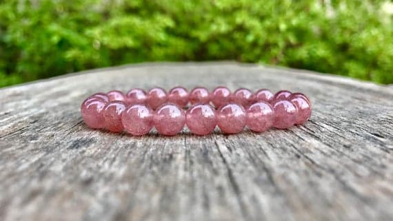 Natural 8mm Stretchable Pink Lepidocrocite Bracelet Round, Smooth 7" for mens, womens, gf, bf & Adult.