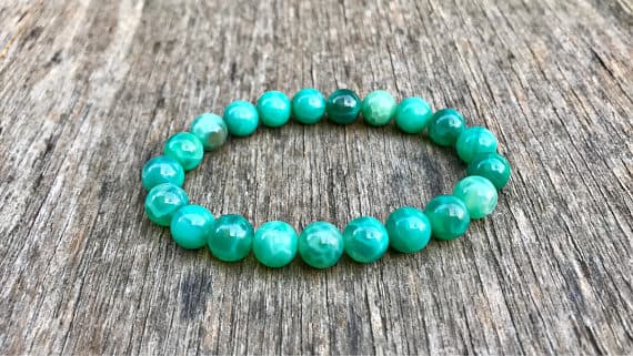 Personalized Gift 8mm Stretchable Green Agate Bracelet Round, Smooth 7" for mens, womens, gf, bf & Adult.
