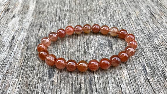 Empath Protection 6mm Stretchable Orange Rutilated Quartz  Bracelet Round, Smooth 7" for mens, womens, gf, bf & Adult.