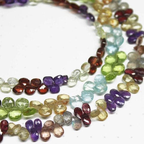 1 strand multi gemstones heart drop faceted 8'' long strand gemstone beads, jewelry supplies for jewelry making, bulk beads, for meditation jewellery for Reiki Healing  gemstone size 4mm to 6mm