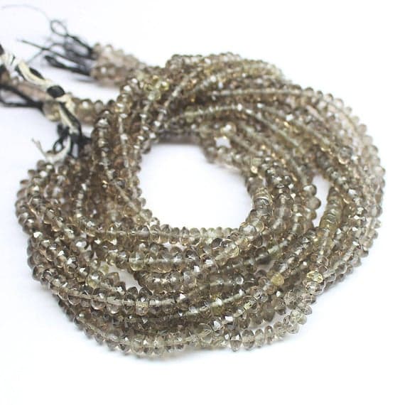 1 strand smocky quartz rondelle smooth 13'' long strand gemstone beads, jewelry supplies for jewelry making, bulk beads, for meditation jewellery for Reiki Healing  gemstone size 4mm