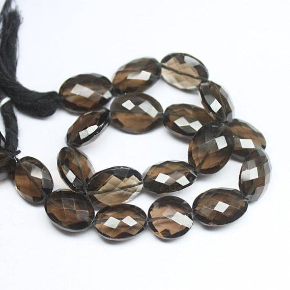 1 strand smocky quartz oval faceted 10'' long strand gemstone beads, jewelry supplies for jewelry making, bulk beads, for meditation jewellery for Reiki Healing  gemstone size 15mm to 17mm