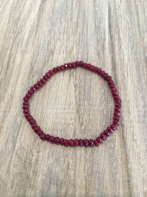 Dainty Slave Loose 4mm Stretchable Red Garnet Bracelet Rondelle, Faceted 7" for mens, womens, gf, bf & Adult.