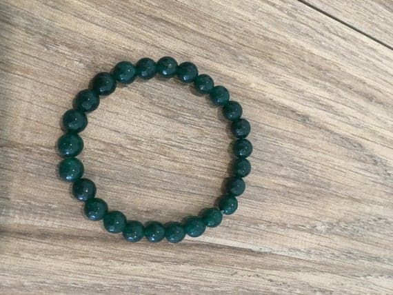 Dainty Slave Loose 8mm Stretchable Green Emerald Bracelet Round, Smooth 7" for mens, womens, gf, bf & Adult.