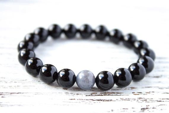 Black and Gray Dad Bracelet Black Mens Bracelet Gray Jade Gift for Her Cousin Bracelet Lgbt Gay Bracelet Gift for Husband Boyfriend Bracelet 8mm  Code- WAR9212