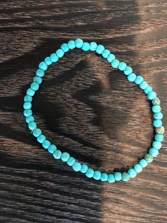 Rock Gift 4mm Stretchable Blue Natural Turquoise Bracelet Rondelle, Faceted 7" for mens, womens, gf, bf & Adult.