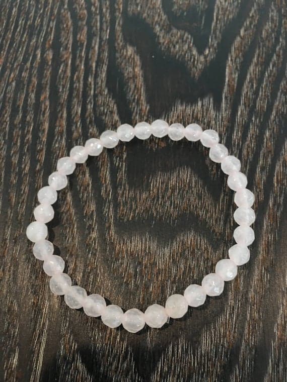 memorial gift 6mm Stretchable White Rose Quartz  Bracelet Round, Faceted 7" for mens, womens, gf, bf & Adult.