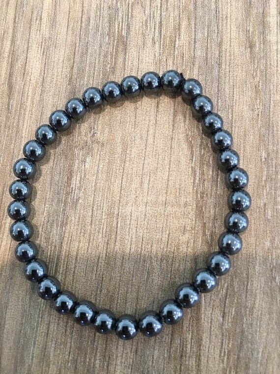 Anniversary Gift 6mm Stretchable Black Hematite Bracelet Round, Smooth 7" for mens, womens, gf, bf & Adult.