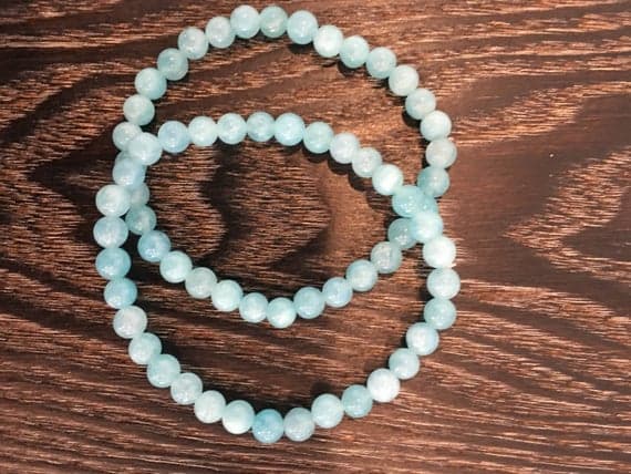 Blush Jewelry 6mm Stretchable Aqua Aquamarine Bracelet Round, Smooth 7" for mens, womens, gf, bf & Adult.