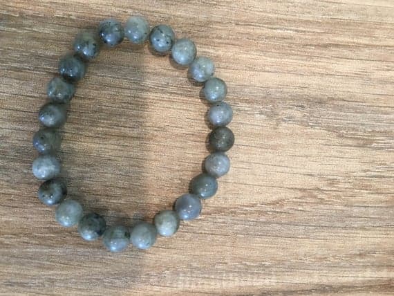 good luck gift 8mm Stretchable Gray Labradorite Bracelet Round, Smooth 7" for mens, womens, gf, bf & Adult.