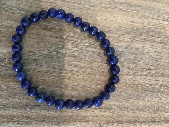 Grounding 6mm Stretchable Blue Lapis Lazuli Bracelet Round, Smooth 7" for mens, womens, gf, bf & Adult.