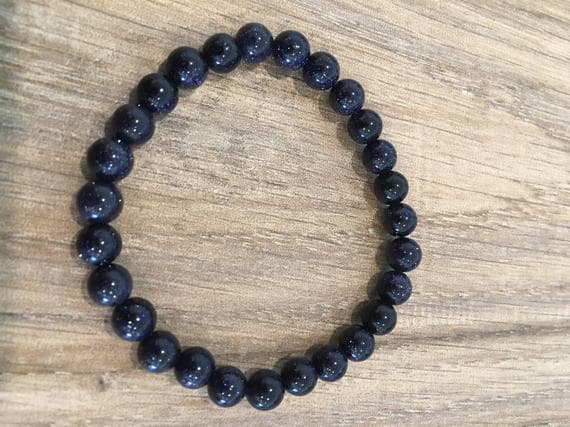 Artisan Loose 8mm Stretchable Blue Blue Sandstone Bracelet Round, Smooth 7" for mens, womens, gf, bf & Adult.