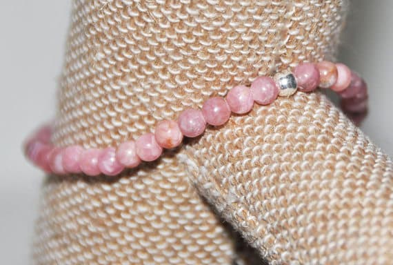 925 sterling silver Empath Protection 4mm Pink Rhodochrosite Stretchable Bracelet Round, Smooth 18cm for mens, womens, gf, bf and adults.