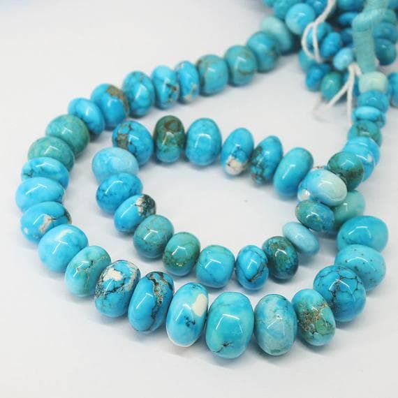 1 strand turquoise rondelle smooth 18'' long strand gemstone beads, jewelry supplies for jewelry making, bulk beads, for meditation jewellery for Reiki Healing  gemstone size 7mm to 12mm