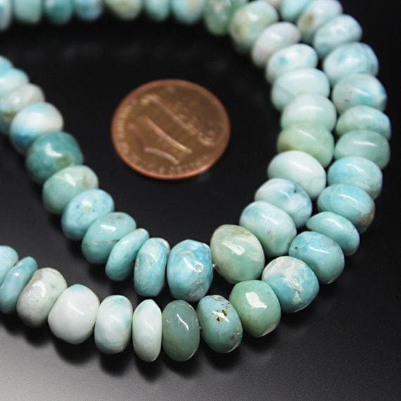 1 strand larimar rondelle smooth 18'' long strand gemstone beads, jewelry supplies for jewelry making, bulk beads, for meditation jewellery for Reiki Healing  gemstone size 9mm