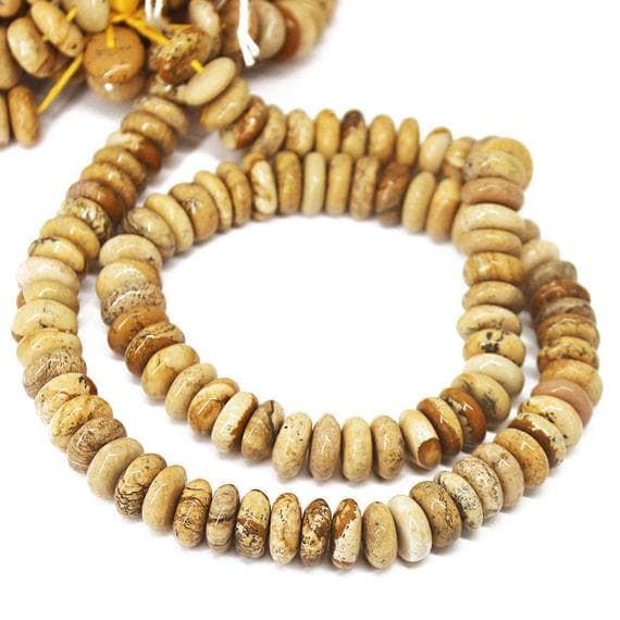 1 strand picture jasper rondelle smooth 18'' long strand gemstone beads, jewelry supplies for jewelry making, bulk beads, for meditation jewellery for Reiki Healing  gemstone size 9mm to 10mm