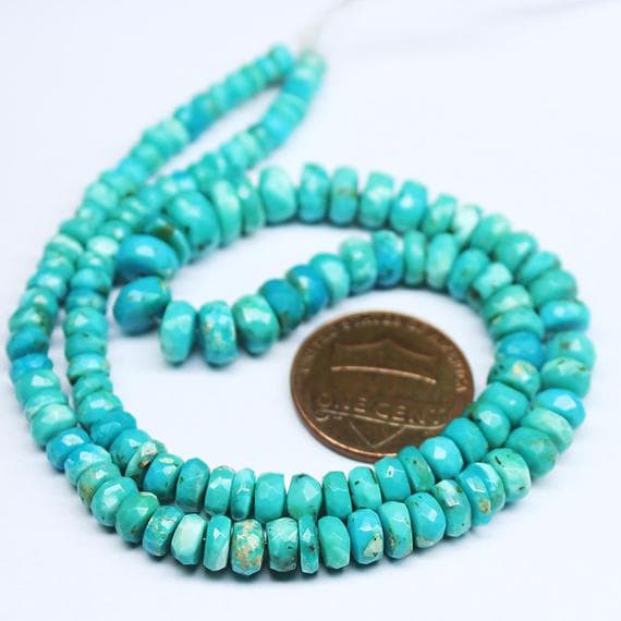 1 strand arizona turquoise rondelle faceted 14'' long strand gemstone beads, jewelry supplies for jewelry making,  for meditation jewellery for Reiki Healing  gemstone size 4mm to 7mm