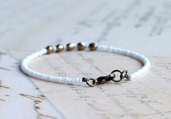 White And Bronze Seed Bead Bracelet, Stacking Bracelet, Beaded Bracelet, Minimalist Bracelet, Czech Glass Beads Bracelet, Simple Bracelet 3-5mm Code- WAR9110