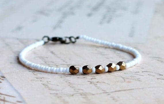 White And Bronze Seed Bead Bracelet, Stacking Bracelet, Beaded Bracelet, Minimalist Bracelet, Czech Glass Beads Bracelet, Simple Bracelet 3-5mm Code- WAR9101