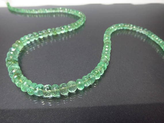 925 sterling Silver Galaxy Jewelry 4-6mm stacking Green colombian Emerald  Necklace Rondelle, Faceted 17" for mens, womens.