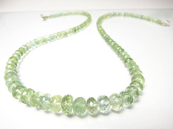 925 sterling Silver Personalized Gift 4-9mm stacking Green Green Beryl Necklace Round, Faceted 17" for mens, womens.