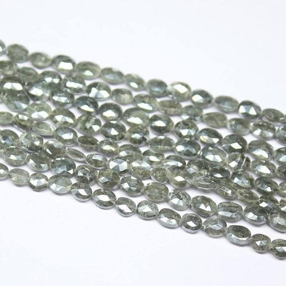 1 strand diamond silverite oval faceted 16'' long strand gemstone beads, jewelry supplies for jewelry making, bulk beads, for meditation jewellery for Reiki Healing  gemstone size 6mm