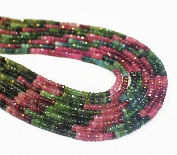 1 strand watermelon tourmaline rondelle faceted 14'' long strand gemstone beads, jewelry supplies for jewelry making, bulk beads, for meditation jewellery for Reiki Healing  gemstone size 4mm