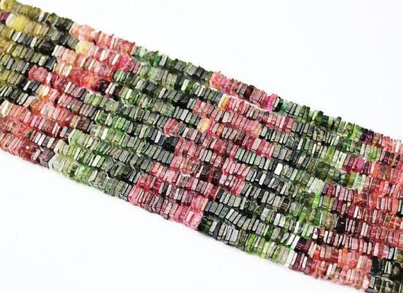 1 strand tourmaline heishi cube square smooth 14'' long strand gemstone beads, jewelry supplies for jewelry making, bulk beads, for meditation jewellery for Reiki Healing  gemstone size 5mm