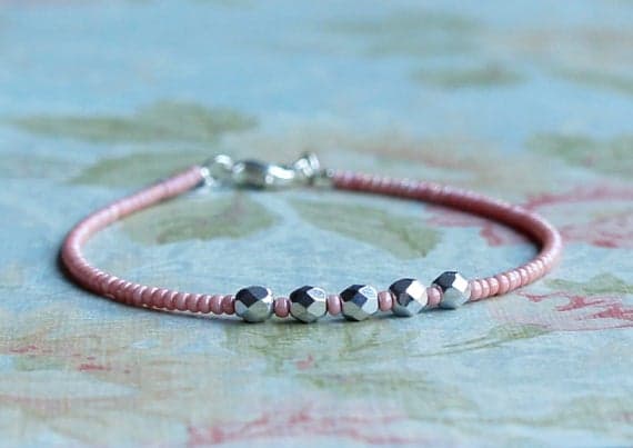 Pink Seed Bead Bracelet, Stacking Bracelet, Beaded Bracelet, Minimalist Bracelet, Dainty Bracelet, Simple Bracelet, Czech Beads Bracelet 3-5mm Code- WAR9100