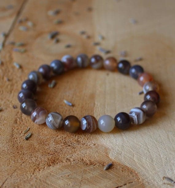 Anniversary Gift 8mm Stretchable Multi Botswana Agate Bracelet Round, Smooth 7" for mens, womens.