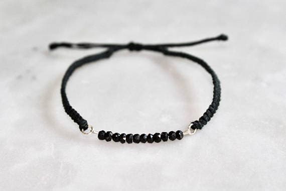 Simple Woven Black Tourmaline Bracelet | Simple Black Tourmaline Bracelet | Woven Bracelet With Silver & Black Tourmaline | Black Braided 3-4mm Code- WAR6058