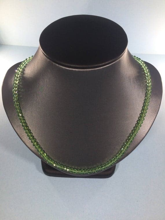 925 sterling Silver Galaxy Jewelry 3-4mm stacking Green Peridot Necklace Rondelle, Faceted 16" for mens, womens, gf, bf & Adult.