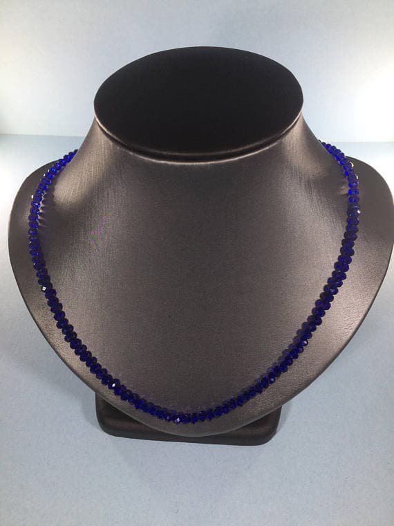 925 sterling Silver Jewelry Energy 3-4mm stacking Blue Sapphire Necklace Rondelle, Faceted 16" for mens, womens, gf, bf & Adult.