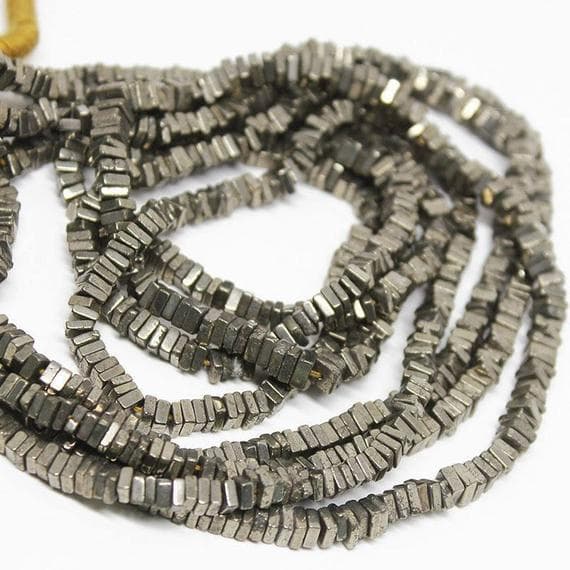 1 strand pyrite heishi cube square smooth 16'' long strand gemstone beads, jewelry supplies for jewelry making, bulk beads, for meditation jewellery for Reiki Healing  gemstone size 3mm