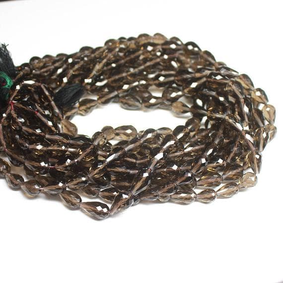 1 strand smocky quartz tear drop faceted 12'' long strand gemstone beads, jewelry supplies for jewelry making, bulk beads, for meditation jewellery for Reiki Healing  gemstone size 10mm to 5mm