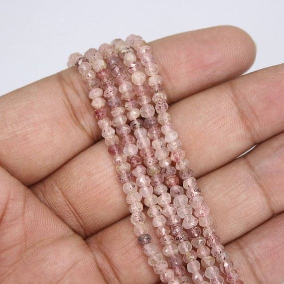 1 strand strawberry quartz rondelle faceted 13'' long strand gemstone beads, jewelry supplies for jewelry making, bulk beads, for meditation jewellery for Reiki Healing  gemstone size 3.5mm