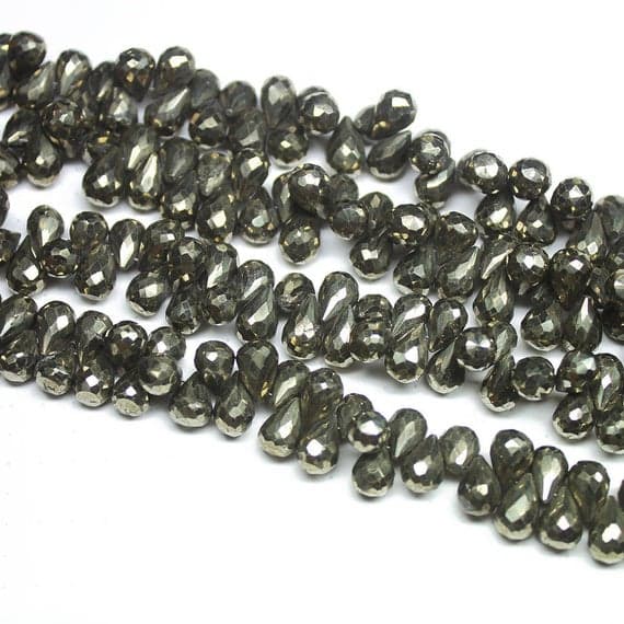 1 strand pyrite tear drop faceted 9'' long strand gemstone beads, jewelry supplies for jewelry making, bulk beads, for meditation jewellery for Reiki Healing  gemstone size 5mm to 10mm
