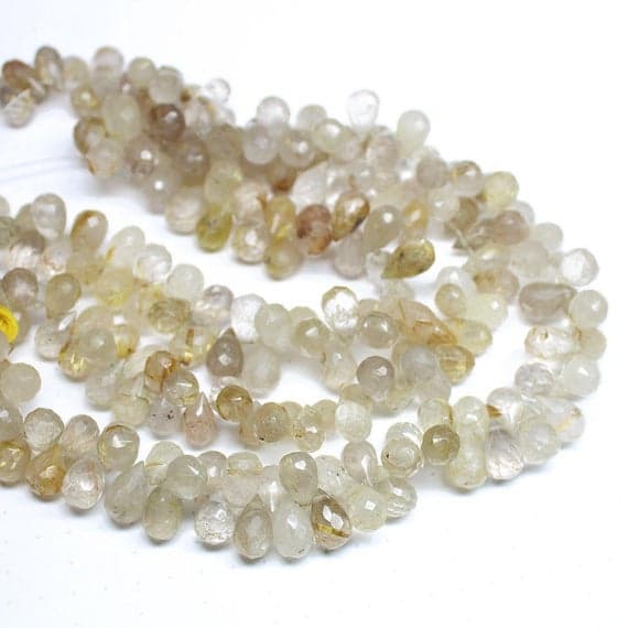 1 strand rutile quartz tear drop faceted 9'' long strand gemstone beads, jewelry supplies for jewelry making, bulk beads, for meditation jewellery for Reiki Healing  gemstone size 9mm to 10mm
