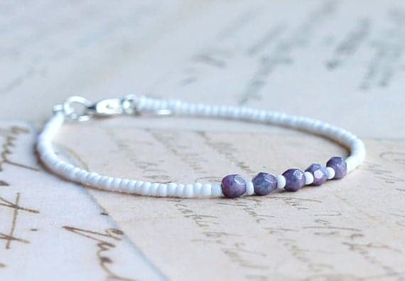 Purple And White Seed Bead Bracelet, Stacking Bracelet, Beaded Bracelet, Minimalist Bracelet, Dainty Bracelet, Delicate Bracelet 3-5mm Code- WAR9095