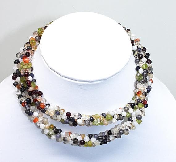 multi gemstone drops necklace drop rope smooth 18'strand gemstone beads, jewelry supplies for jewelry making, bulk beads, for meditation jewellery for Reiki Healing  gemstone 3-4mm