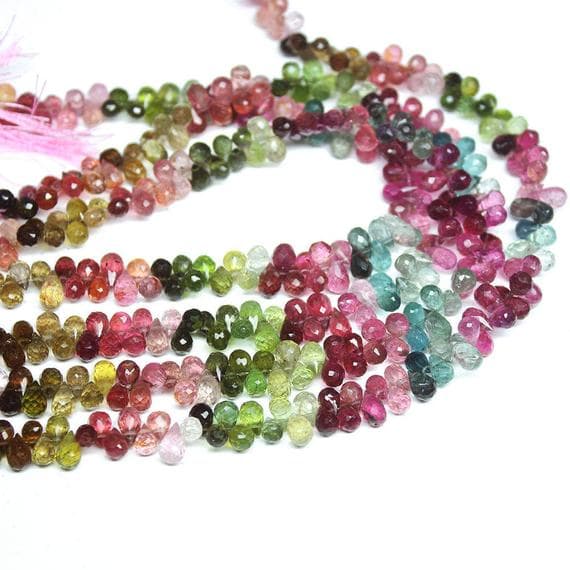 1 strand watermelon tourmaline tear drop faceted 10'' long strand gemstone beads, jewelry supplies for jewelry making,  for meditation jewellery for Reiki Healing  gemstone size 7mm to 6mm