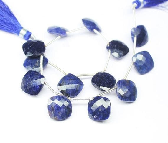1 strand sapphire cushion cut square faceted 8'' long strand gemstone beads, jewelry supplies for jewelry making, bulk beads, for meditation jewellery for Reiki Healing  gemstone size 13mm