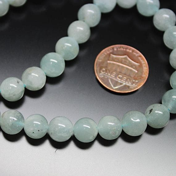 1 strand aquamarine round ball smooth 16'' long strand gemstone beads, jewelry supplies for jewelry making, bulk beads, for meditation jewellery for Reiki Healing  gemstone size 8mm