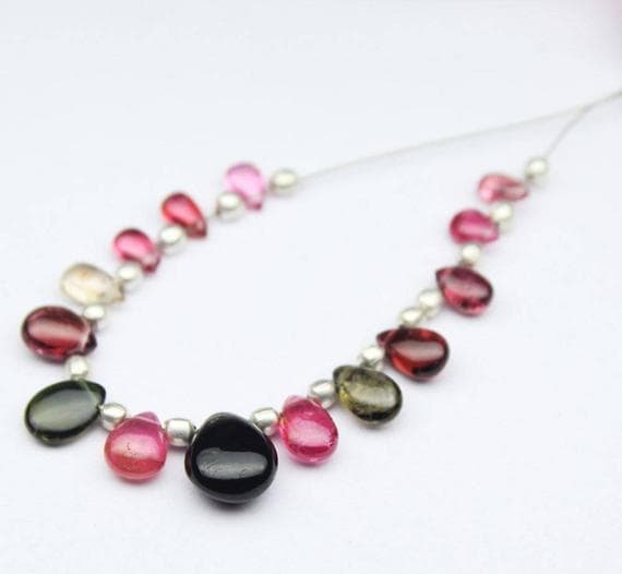 1 strand tourmaline pear drop smooth 14 pieces strand gemstone beads, jewelry supplies for jewelry making, bulk beads, for meditation jewellery for Reiki Healing  gemstone size 6mm to 10mm