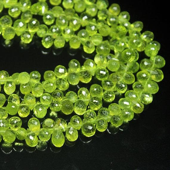 1 strand peridot tear drop faceted 15'' long strand gemstone beads, jewelry supplies for jewelry making, bulk beads, for meditation jewellery for Reiki Healing  gemstone size 6mm to 7mm