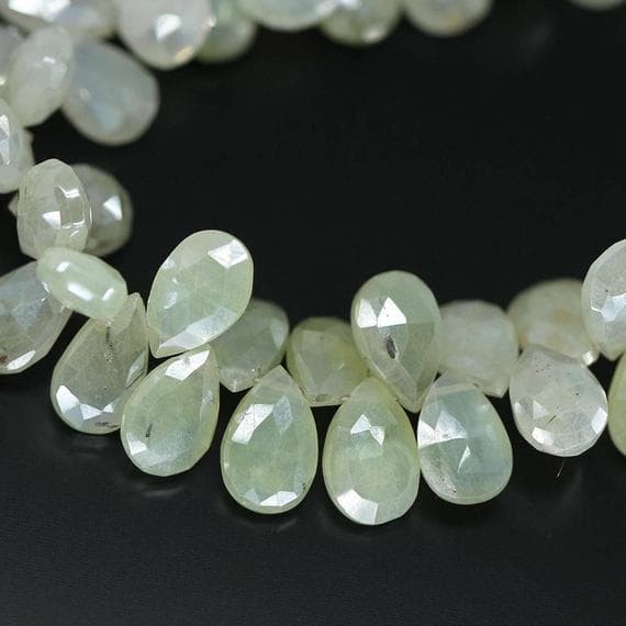 1 strand prehnite pear drop faceted 4'' long strand gemstone beads, jewelry supplies for jewelry making, bulk beads, for meditation jewellery for Reiki Healing  gemstone size 10mm to 11mm