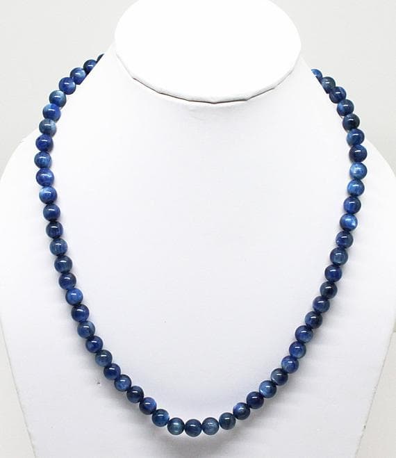 blue kyanite necklace round ball smooth 18'strand gemstone beads, jewelry supplies for jewelry making, bulk beads, for meditation jewellery for Reiki Healing  gemstone 7mm